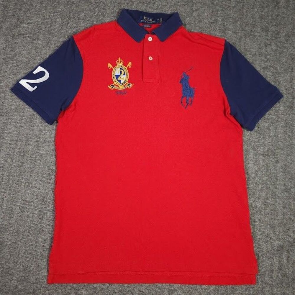 Polo Ralph Lauren Big Pony Shirt Mens S Small Red Navy Crest Classic Fit